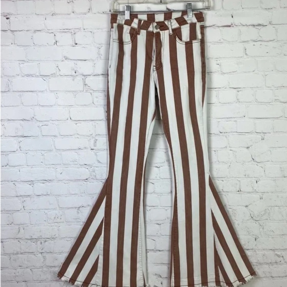 Altar'd State Brown and White Striped Flare Jeans
